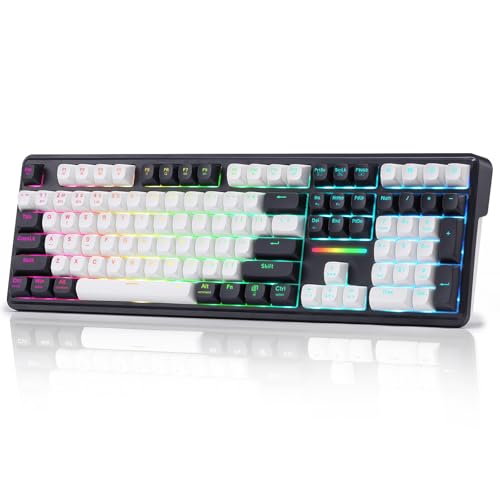 Redragon K745 PRO Wireless Gasket RGB Gaming Keyboard, 108 Keys Mechanical Keyboard w/Extra 4 Hotkeys, Hot-Swap Socket, 5-Layer Noise Dampening, See-Through Round PBT Keycaps, Mint Mambo Switch - color: Abyssal Blue, size: 108 Keys