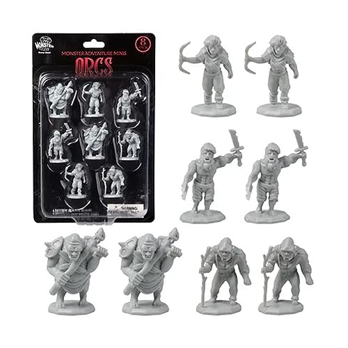 Fantasy Orc Mini Figures – 8 Unpainted Unique Designs – 1" Hex-Sized, Compatible with DND, Pathfinder & Tabletop RPGs – Realistic Orc Sculpts for Spooky Campaigns, & Game Nights