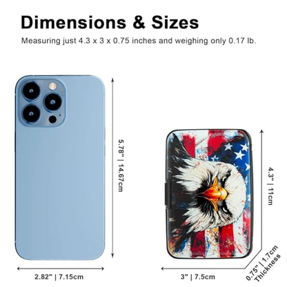 Credit Card Holder, Metal Card Wallet RFID Blocking Mini Slim Aluminum Business Hard Card Case for Women Men (Bald Eagle with American Flag) - color: Bald Eagle with American Flag