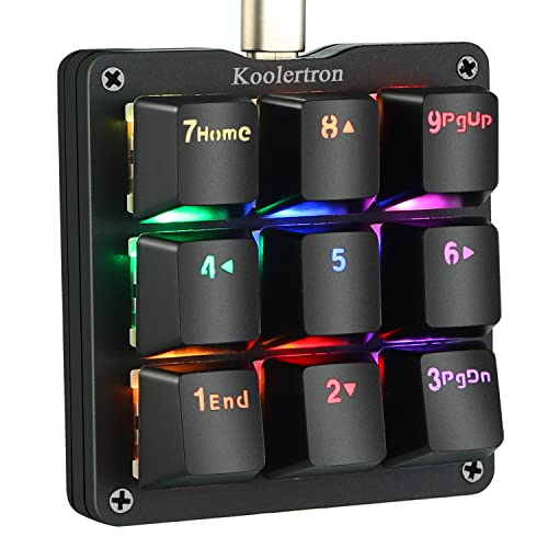 Koolertron One Handed Macro Mechanical Keyboard, RGB LED Backlit Portable Mini One-Handed Mechanical Gaming Keypad OSU! Keyboard 9 Fully Programmable Keys Blue Switches - color: Black/Blue Switches