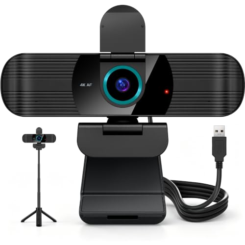 Pro UHD 4K/30fps Webcam with Tripod, External USB Camera for PC/Laptop | Dual noise-cancelling mics | Auto-focus | Wide-angle | Low-light correction | 360° rotation | CMOS sensor | Plug and Play - style: 4K | 30fps | USB Cable | Tripod Included