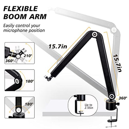 SUNMON Mic Stand Boom Arm - Microphone Arm Compatible with HyperX QuadCast, 360° Rotation Microphone Stand, Weighted Metal Mic Boom Arm for HyperX QuadCast,Blue Yeti,Shure MV7,Rode and Most Gaming - color: Microphone Boom Arm
