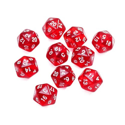 10 Pieces Polyhedral Dice Set D20 Dice 20mm Acrylic 20 Sided Game Dice for Dungeons and Dragons RPG MTG DND Dice Table Games (Transparent Red) - color: Transparent Red