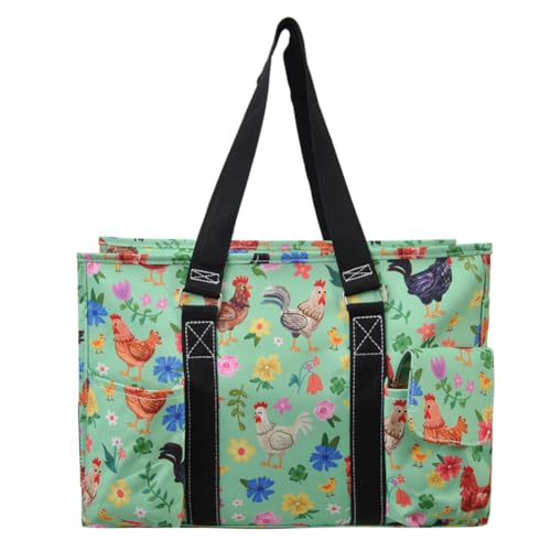 NGIL Utility Water Resistant Tote Bag | Work Tote for Women, Nurse Bag, Teacher's Choice Purse, Gym Bag, Everyday Organizer Top Zipper Closure - color: Barnyard Blossom- Black