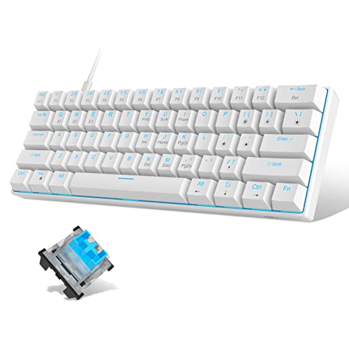 MageGee 60% Mechanical Keyboard, Gaming Keyboard with Blue Switches and Sea Blue Backlit Small Compact 60 Percent Keyboard Mechanical, Portable 60 Percent Gaming Keyboard Gamer(White)