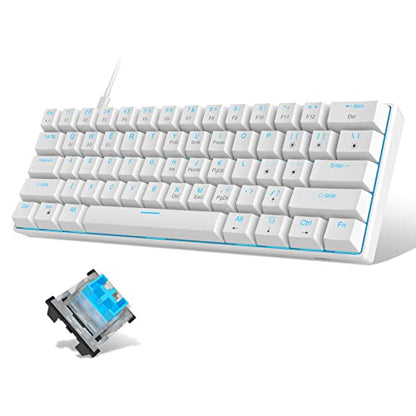 MageGee 60% Mechanical Keyboard, Gaming Keyboard with Blue Switches and Sea Blue Backlit Small Compact 60 Percent Keyboard Mechanical, Portable 60 Percent Gaming Keyboard Gamer(White)