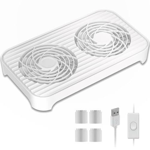 X4 Quiet USB Cooling Fan, High Speed Dual 140mm USB PC Fan, 1-Touch Switch & 2 USB Ports, Stackable Design for Router, Receiver Amplifier, DVR, PlayStation, Xbox, Computer Cabinet Cooling - color: White