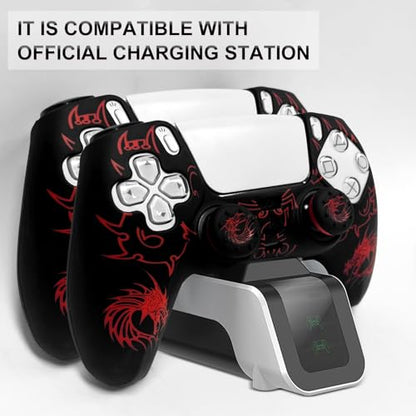 PS5 Controller Silicone Cover with Laser-Engraved Dragon Design - Non-Slip Grip Skin + 2 Dragon Thumbstick Caps | Stylish Protective Case for PlayStation 5 Controller - color: Lightning Dragon Red