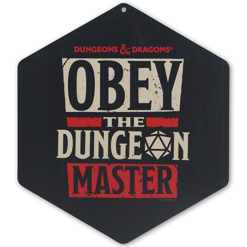 Hasbro Dungeons and Dragons Obey the Dungeon Master Metal Wall Decor | Vintage D&D Sign for Bedroom or Game Room - color: Black/Cream