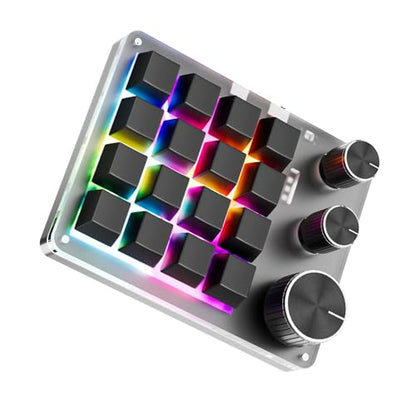 Yoidesu Programmable Macro Keyboard with Wired BT 2.4G Connection, 16 Keys 3 Knobs Gaming Keypad, Customizable for Work & Gaming (Black) - color: Black