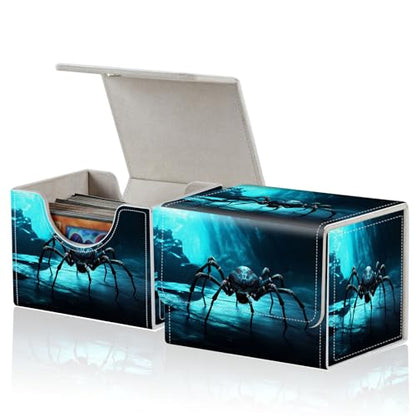 for MTG Commander Deck Box,Card Deck Box for Trading Yugioh MTG,Fits 100 Double Sleeved Cards,PU Leather Strong Magnet Case for Magic Commander TCG CCG,Black Spider - color: Black Spider