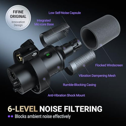 FIFINE AmpliTank K688CT Podcast Microphone Kit, USB/XLR Dynamic Vocal Mic | Streaming Mic with Boom Arm for PC/XLR Mixer, with Mute Button, Headphone Jack, Gain Knob, for Gaming Voice-Over Recording - size: K688CT Black