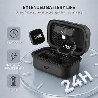 GVM CM2 Wireless Lavalier Microphone, USB-C Clip-On Mic for iPhone 15/16/17 & Android, Mini Mic with Noise Cancelling and Charging Case for Content Creation, Vlogging, Podcast & Streaming