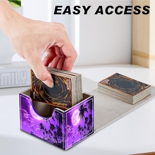 Magnetic Closure TCG Deck Box Portable Card Holder Trading Card Deck Box | PU Leather Collectible Card Case Game Trading Card Deck Box Storage Scratch Resistant Lining, A Purple Moon Sky - color: A Purple Moon Sky