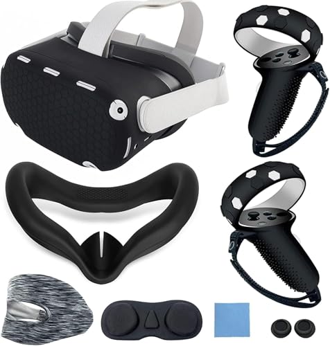 JYMEGOVR for Oculus Quest 2 Silicone Cover, Protective Cover Accessories for Meta VR, Multi Colors Soft Shell Skin, Controller Grips & Face Cover Set (Black) - color: Black
