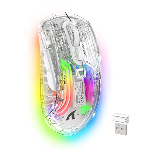Wireless Gaming Mouse PC Transparent Shell Computer Mice with Dual mode BT5.0/2.4G,PixArt Chip 3D RGB Lighting,Ergonomic 7 Buttons,Rechargeable Mute Mouse for PC Laptop Tablet PS4 PS5 Xbox one - color: White