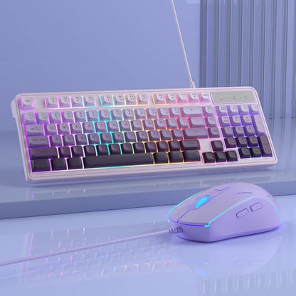 Camiysn Wire Gaming Keyboard, 7 Colorful Rainbow Backlight Classic Gaming Keyboard (Purple-Set) - color: Purple-Set