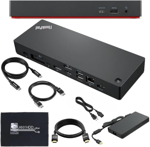 Lenovo 40B00135US Docking Station Thunderbolt 4 Dock - Universal Laptop Docking Stations with 135W Power Adapter + HDMI Cable + DisplayPort Cable + Thunderbolt Cable + Microfiber Cloth (Renewed