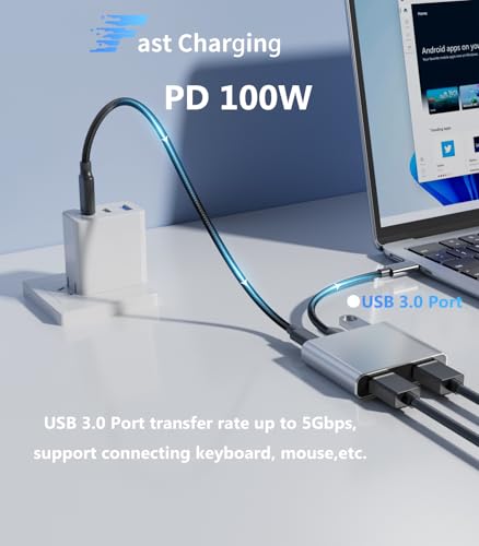 USB C to Dual HDMI Adapter |4K60Hz HDMI Splitter Extended Display for Dual Monitors,100W PD,USB 3.0 Port Converter Compatible with Laptop,Tablet,Graphics Card - size: 6.6inch