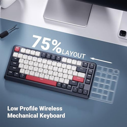 Keychron KJ1 Low Profile Wireless Mechanical Keyboard, 2.4 GHz Bluetooth QMK 75% Layout RGB, Hot-swappable Banana Switch Compatible with Mac Windows Linux, 2000mAh Fast Charge for Gaming - Dark Blue - color: Banana Switch