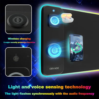 Gaming RGB Mouse Pad Wireless Charging XXL Desk Mat for Keyboard 15w Fast Charger 11 Led Light Modes Non-Slip Large Office Desk Pads on Top of Desks
