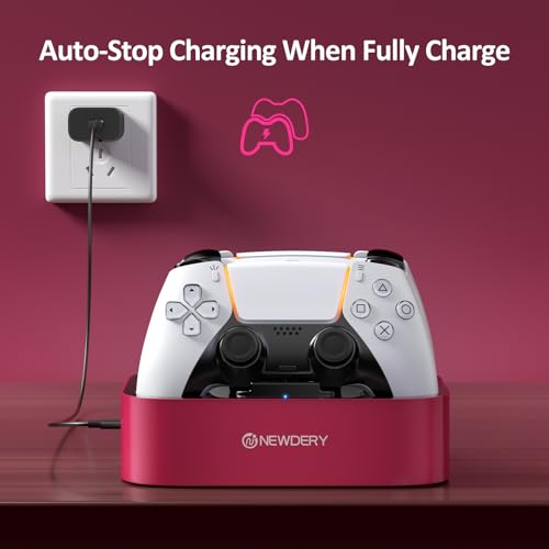 NEWDERY for PS5 Controller Charger Station Compatible with Dualsense Edge | Fast Charging Dock with Led Indicators, Dual Charging Stand for PlayStation 5 & DualSense Edge Controller - color: Volcanic Red