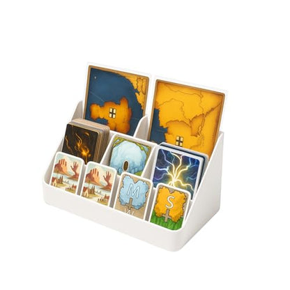 American-Style Board Game Card Rack | 9-Compartment Plastic Deck Organizer for Board Games, TCGs, and RPGs (White) - color: White
