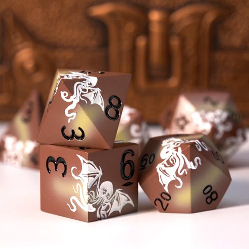 Octopus Metal RPG Dice Set,7-Piece,Brown & Ivory Contrast,Solid Zinc Alloy Dice for Fantasy Tabletop Role-Playing & Collectors Gift Box (Brown White) - color: Brown White