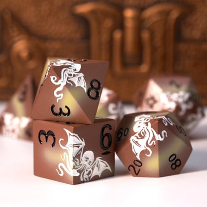 Octopus Metal RPG Dice Set,7-Piece,Brown & Ivory Contrast,Solid Zinc Alloy Dice for Fantasy Tabletop Role-Playing & Collectors Gift Box (Brown White) - color: Brown White