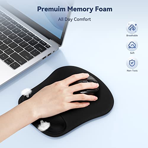 TECKNET 2 Pack Gaming Ergonomic Mouse Pad with Wrist Support Black | Soft Memory Foam, Fast Rebound, Pain Relief，Waterproof Surface, Non-slip Base - color: BLACK