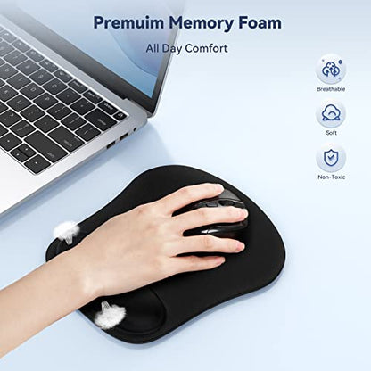 TECKNET 2 Pack Gaming Ergonomic Mouse Pad with Wrist Support Black | Soft Memory Foam, Fast Rebound, Pain Relief，Waterproof Surface, Non-slip Base - color: BLACK