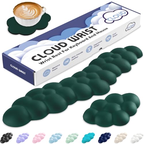 Sushret Cloud Wrist Rest for Keyboard and Mouse, Memory Foam PU Leather Keyboard Wrist Rest with Ergonomic Support, Non-Slip Base, Cute Arm Rest Pad & Palm Cushion, Office Desk Accessory, Dark Green - color: 11 Dark Green
