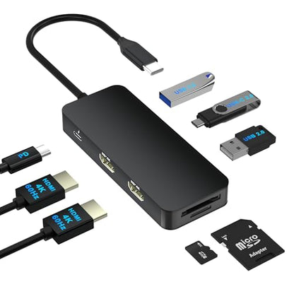 Laptop Docking Station Dual Monitor for Dell/HP/Lenovo/Mac, HDMI Splitter for Dual Monitors Extended Display, Dual Monitor Adapter 4K@60hz, USB C Docking Station for Laptop with HDMI/USB/PD/SD/TF - style: 8 IN 1 4K@60hz Black
