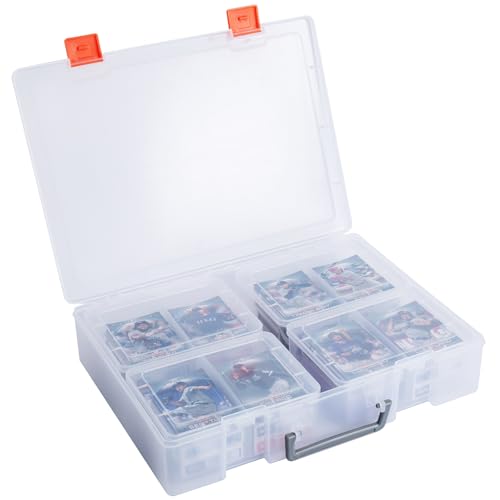 1000-1600 Card Storage Box, Clear Trading Card Holder Carrying Case 1+4 Card Deck Box for MTG, Yu-Gi-Oh Games Cards, Baseball Football NBA Sports Cards (L-14.3x10.6x2.92, S-6.5x4.96x2.4 inch) - color: Clear (1+4 Boxes)