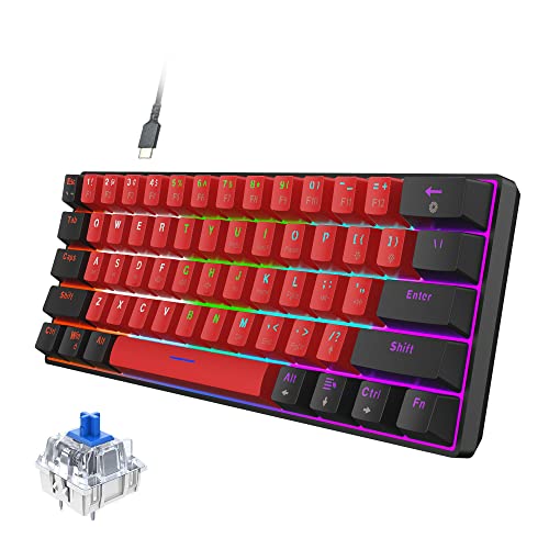 Snpurdiri 60% Wired Mechanical Gaming Keyboard (Black-Red, Blue Switches) | LED Backlit 60 Percent Gaming Keyboard for Windows Laptop PC Mac - color: Black Red/Blue Switch