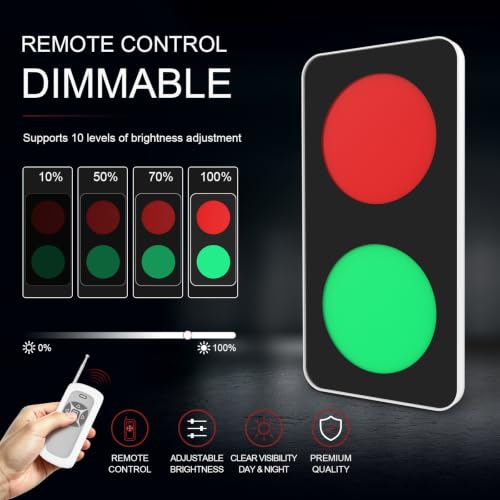 Traffic Light Wall Lamp, Dimmable Red Green LED Stop Signal Light with Remote Control, Plug in Wall Decor Light for Kids Bedroom, Living Room, Bar, Pub, Gaming Room, Classroom, Garage