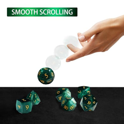 Green Cat's Eye Dice Set, 7-Piece Handcrafted Polyhedral Dice with Gold Engraving, Ideal for D&D, RPG, MTG & Tabletop Games, Gift Box Included (Cat's Eye - Dark Green) - color: Cat's Eye - Dark Green