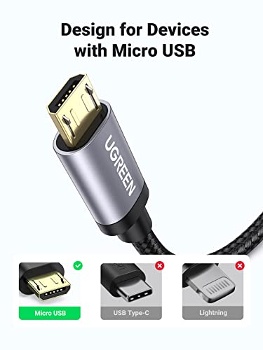 UGREEN Micro USB Cable, 3FT High Speed Fast Charging USB Cable, Nylon Braided Durable Android Phone Charger Cord, Compatible with Samsung Galaxy S7 S6 Note LG V10 Tablet PS4 MP3 - size: 3FT