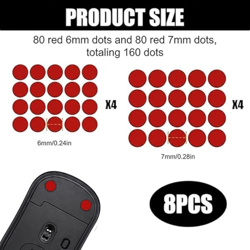 160 Pcs Mouse Slider Pads Replacement, PTFE Glide Dots 6mm and 7mm Universal Mouse Skates for Gaming Mouse and Office Mice, Smooth Glide Upgrade Compatible with Cloth or Hard Mousepads (Red) - size: Dia 6mm/7mm Red