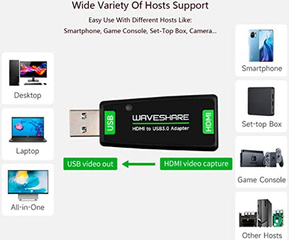 HDMI Video Capture Card, HDMI to USB Converter Adapter, Driver-Free, 4K Input HD1080P USB3.0 (1920 * 1080@60Hz) Output for Gaming/Live Streaming/Cameras, Support Windows, Linux, Android - color: HDMI to USB3.0