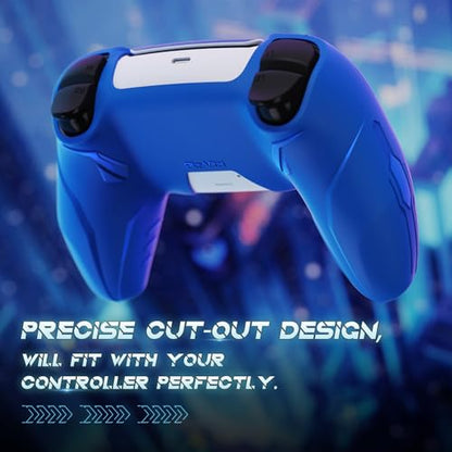 PlayVital Silicone Skin Set for PS5 Controller - Charging Dock Compatible, Full Protection Case with Futuristic CyberMech Design, Soft Cover with Thumb Grips & Stickers - Blue - color: Blue