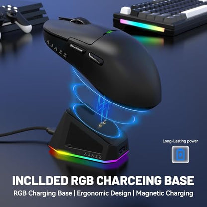ATTACK SHARK x Ajazz AJ159P Gaming Mouse with Magnetic RGB Charging Dock,2.4G Wireless Gaming Mouse PAW3395 Sensor 26K DPI,1K Polling,6 Programmable Buttons,Ergonomic Computer Mice USB3.0 for PC/MAC - color: AJ159P Black