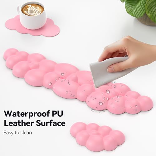 TECKNET Cloud Keyboard Wrist Rest Set, Cloud Wrist Rest with Non-Slip Base, PU Leather Wrist Pad for Keyboard with Ergonomic Memory Foam for Computer Laptop Office Gaming and Pain Relief, Dark Pink - color: Dark Pink