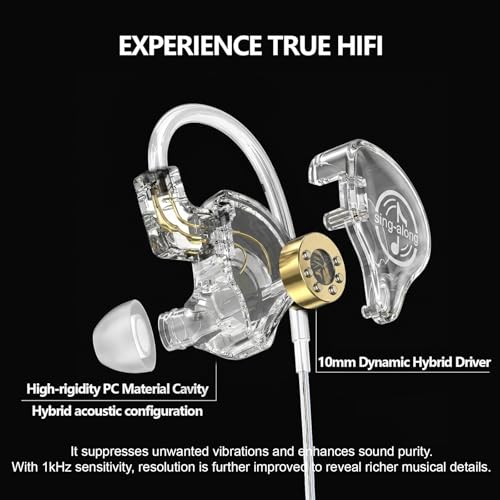 in Ear Monitor, HiFi Headphones with Dual Magnetic Dynamic Driver, Clear | Hybrid Banlance Armature with Dynamic in Ear Headphones IEM Earphones Gaming Earbuds no Mic - color: KA10-Clear no Mic