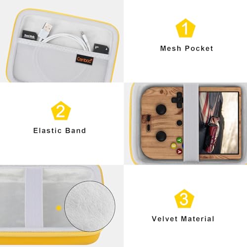 Canboc Carrying Case for G350/ RG40XXV/ RG406V/ RG405V Retro Handheld Game Console, RG40XXV Video Gaming Console Storage Box, Mesh Pocket fits Cable, SD Card, Yellow (Case Only) - color: Yellow