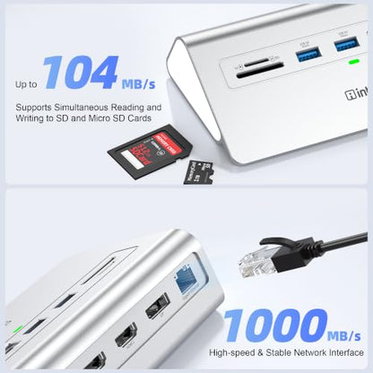 Docking Station 3 Monitors, intpw 13 in 1 USB C Docking Station with 8K DP + 2 HDMI 4K@60Hz, 10Gbps USB A/C, 2 PD 45W, RJ45, SD/TF, Audio, 65W Adapter+3.9FT Cable, Powered USB C Hub for Mac, Dell, HP