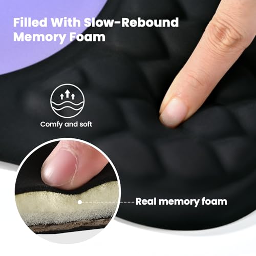 EooCoo Massage Ergonomic Mouse Pad with Dual-Slope Design Wrist Rest | Carpal Tunnel Relief, Memory Foam Wrist Rest, Non-Slip PU Base, Office Desk Accessories - color: Purple