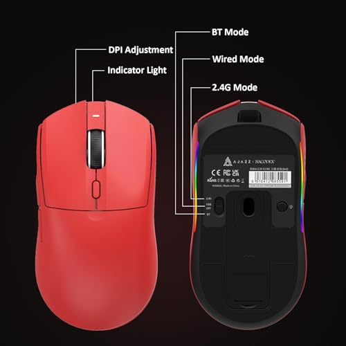 AJ139 V2 MC Wireless Gaming Mouse 2.4G Wired/Bluetooth | RGB Magnetic Charging Dock | Lightweight Design | 12K DPI | 500mAh Battery | PAW3311 Sensor | 5 Programmable Buttons, Compatible with PC/Mac - color: Red