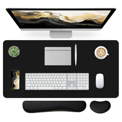 Leather Desk Pad, Black Desk Mat, Non-Slip Desk Protector Mat, Leather Desk Blotter, Computer Desk Pad, Waterproof Desk Mat for Home Office and Decor(31.5×15.7 Inches) - color: Black-wrist Rest, size: 31.5" x 15.7"