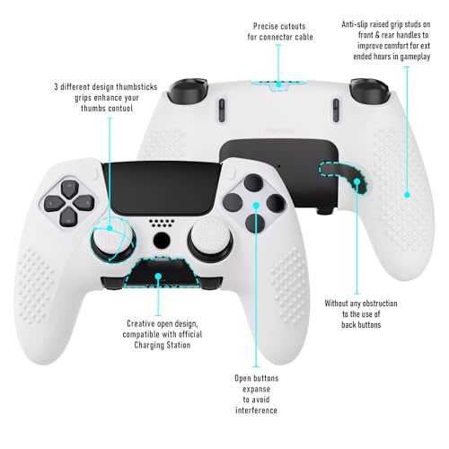 PlayVital 3D Studded Edition Anti-Slip Silicone Cover Case for ps5 Edge Controller, Soft Rubber Protector Skin for ps5 Edge Wireless Controller with 6 Thumb Grip Caps - White - color: White